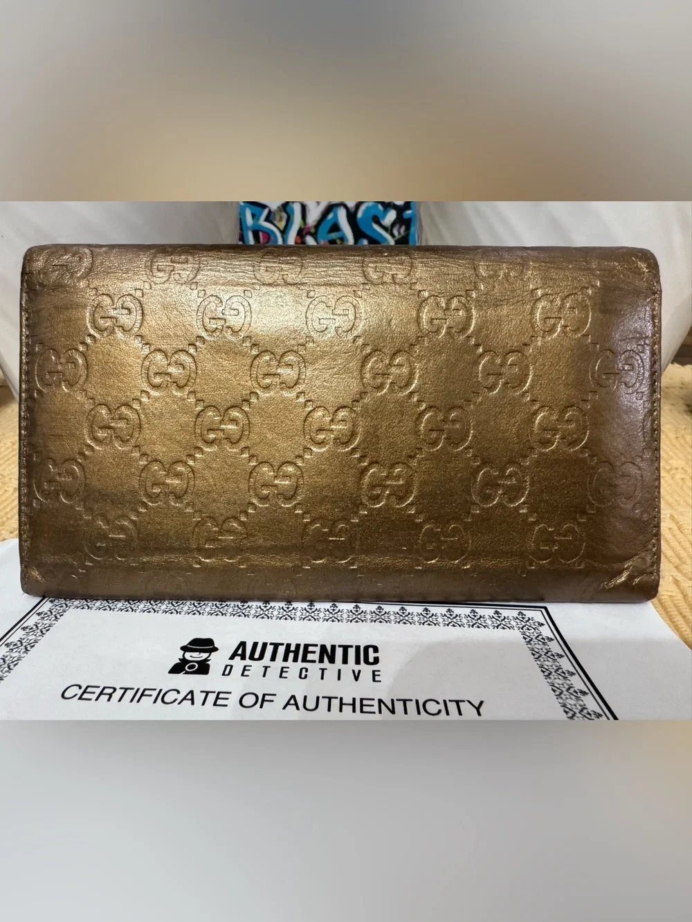 Gucci Metallic Gold GG-Embossed Continental Wallet